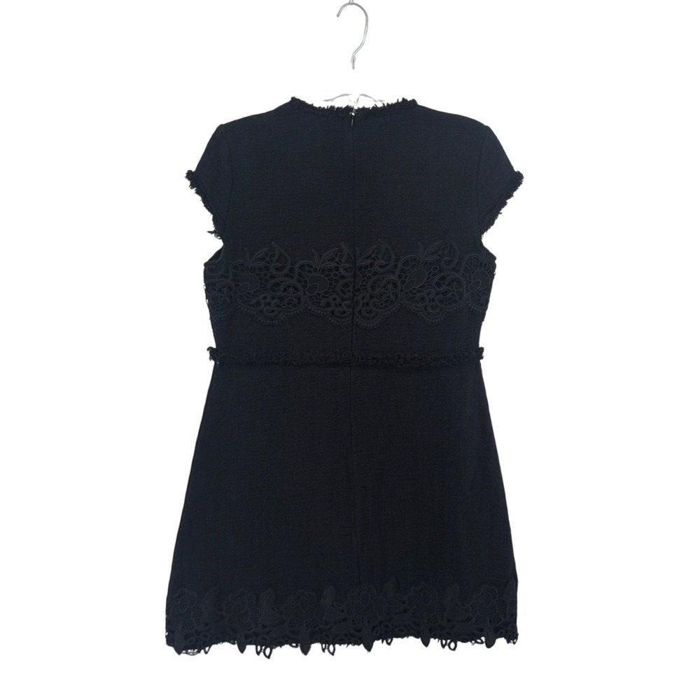 Zara Woman Dress Womens XL Black Tweed Lace Applique Frayed Trim Mini LBD - Picture 7 of 10